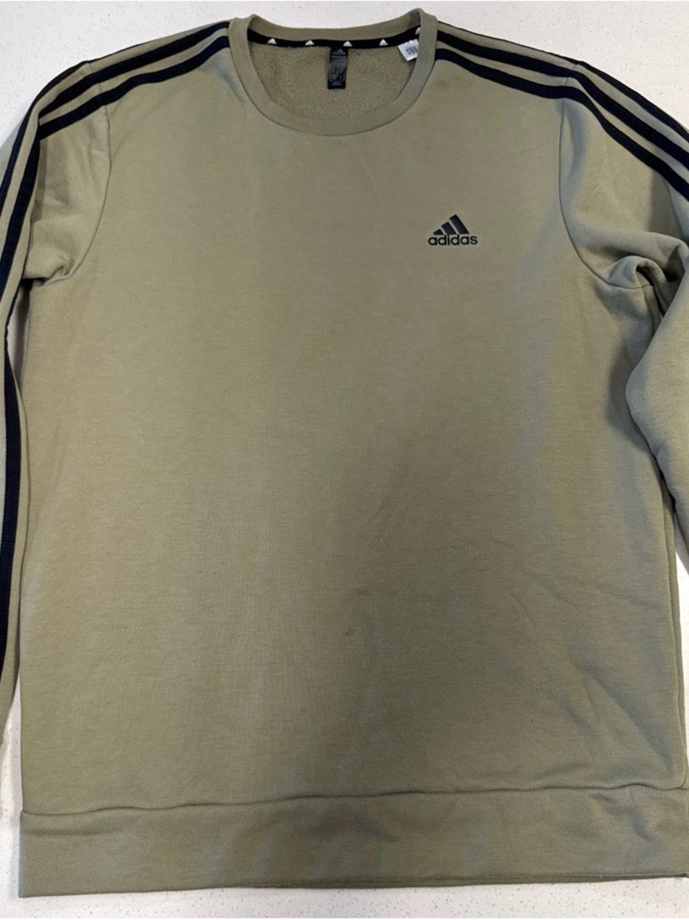 adidas Men's Olive Green Crewneck Sweatshirt with Black Stripes